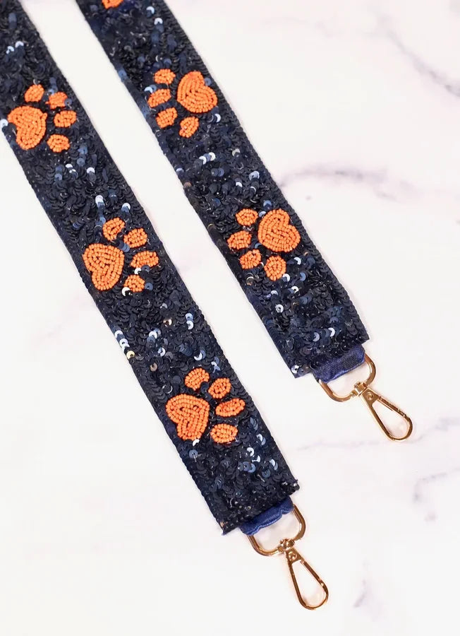 Navy Paw Print Sequin Strap