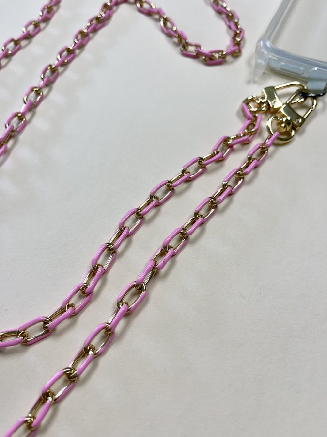 Long Pink Enamel Paperclip Chain