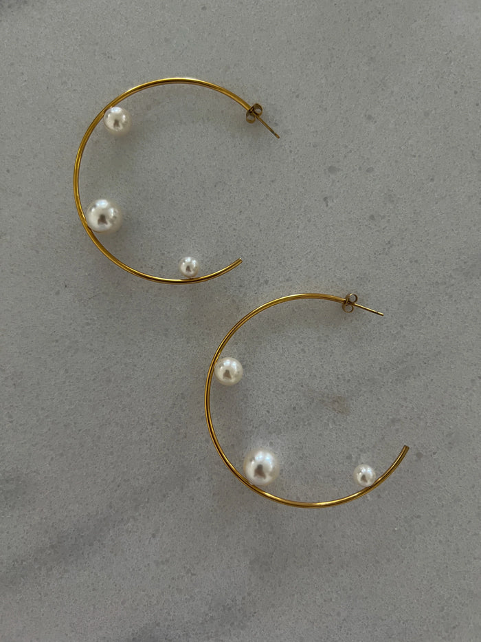 Large 3 Pearl Hoops