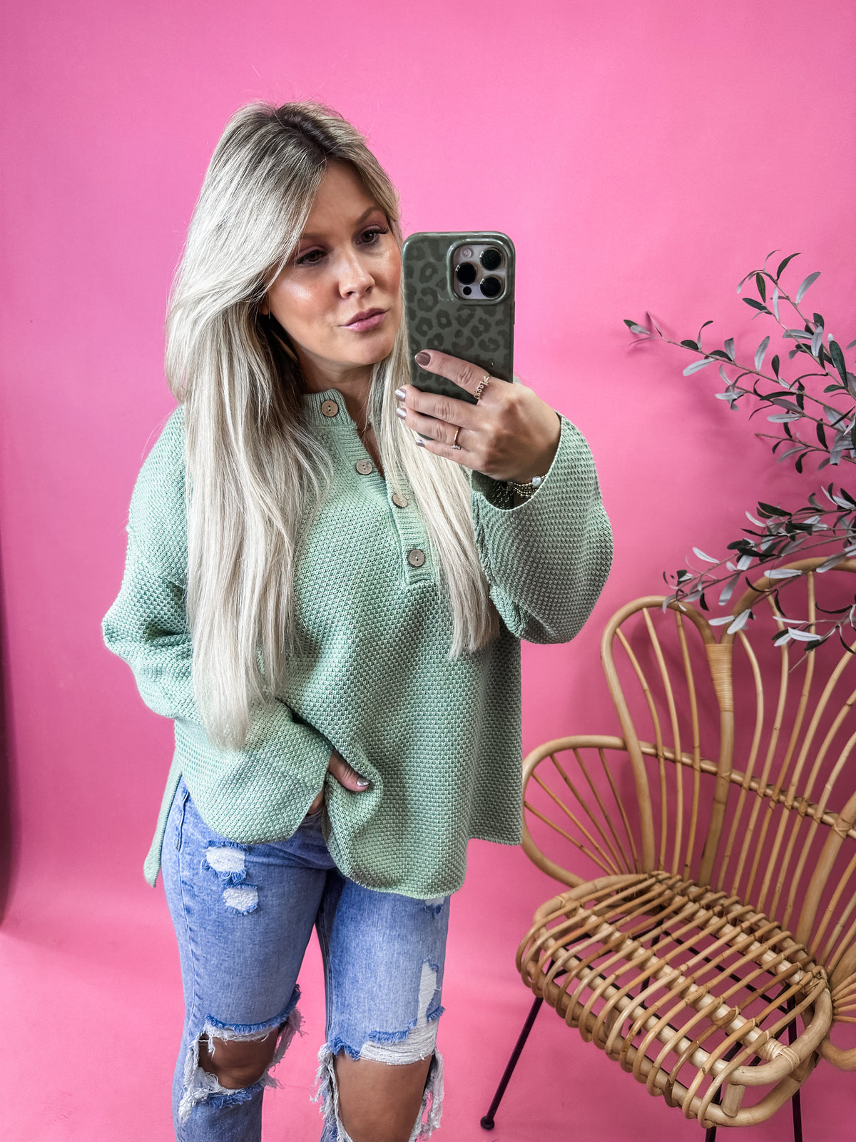 Loving You Henley Sweater - Sage DOORBUSTER