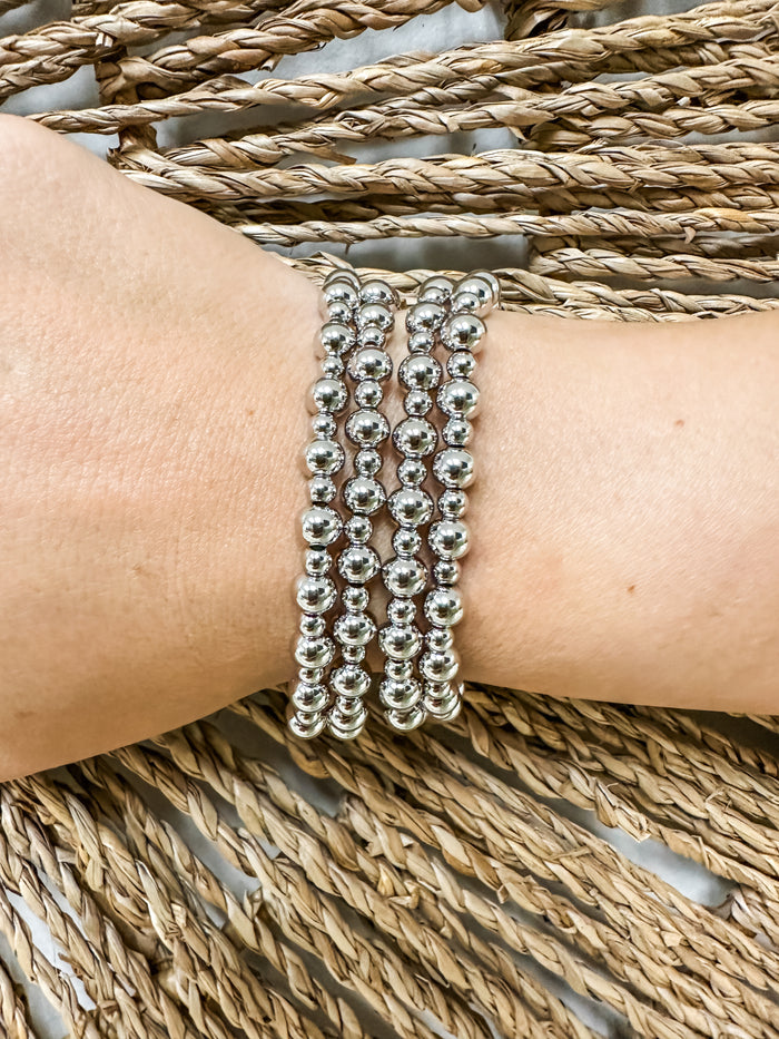 4MM+6MM Silver Graduated Beaded Bracelet