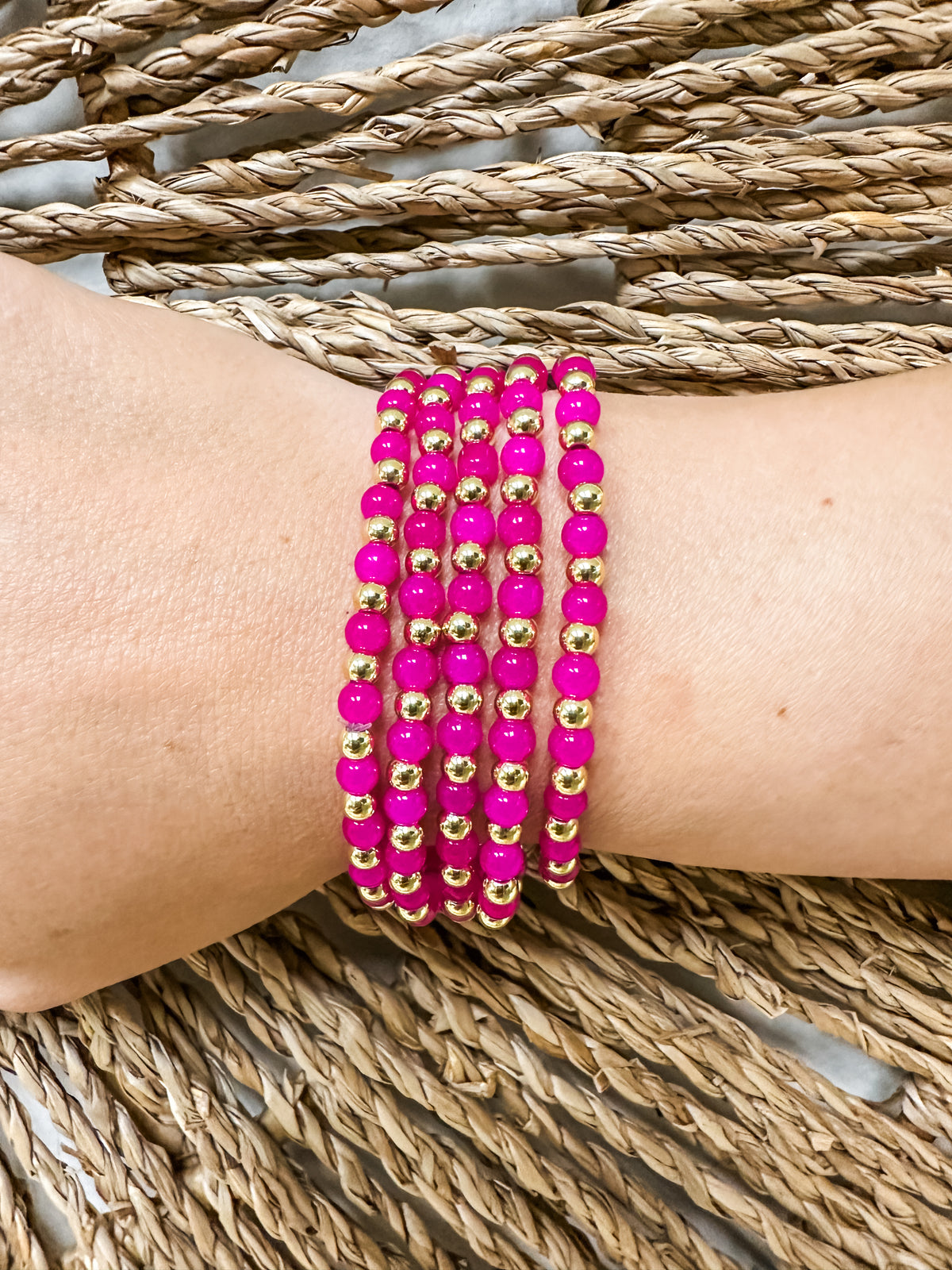 Pink Glass Stone Beaded Bracelet