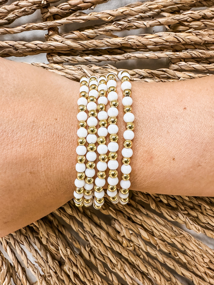 White Glass Stone Beaded Bracelet