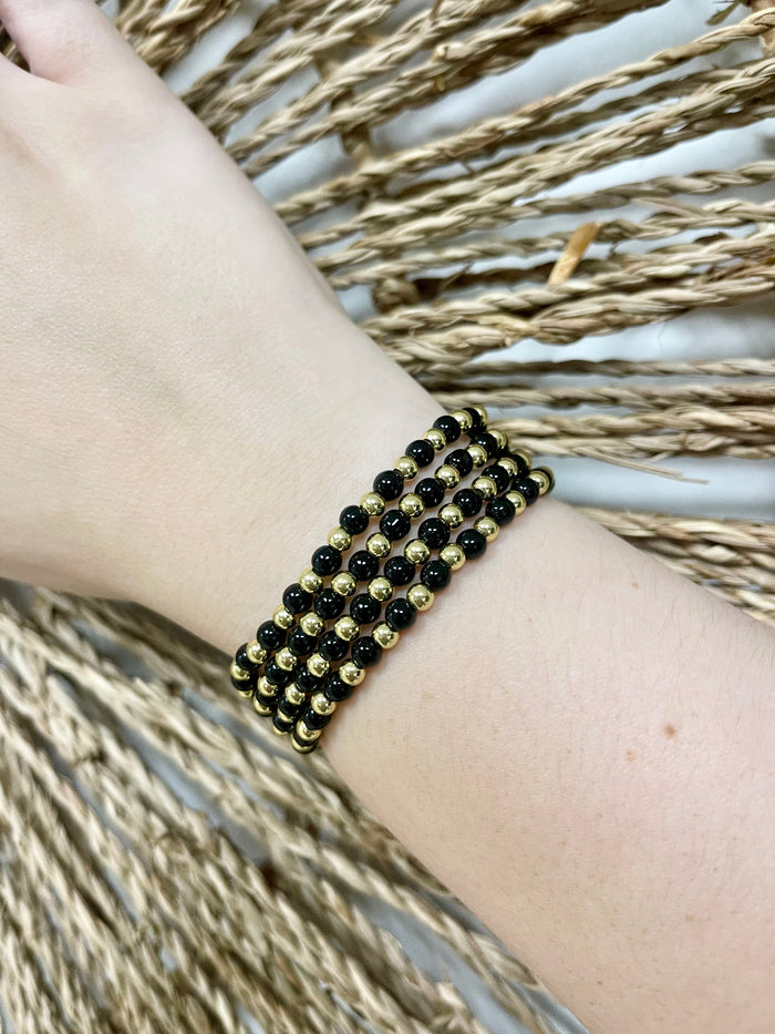 Black Glass Stone Beaded Bracelet