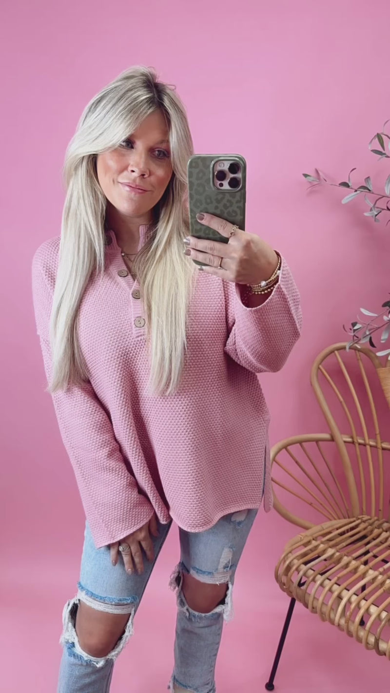 Loving You Henley Sweater - Pink DOORBUSTER